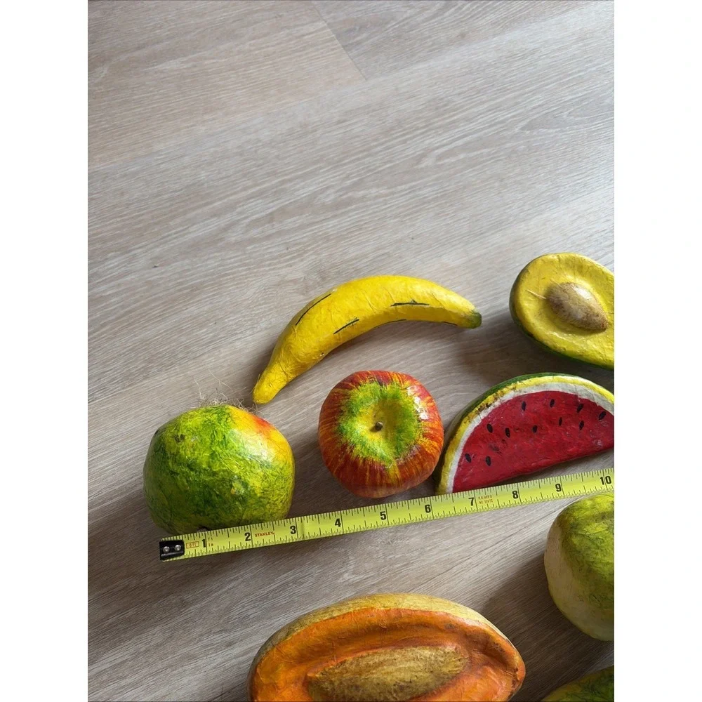 Vintage Paper Mache Fruit‎ And Vegetables Set Of 16 Colorful And Funky + Basket